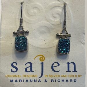 Sajen Blue Teal 925 Druzy Drop Earrings